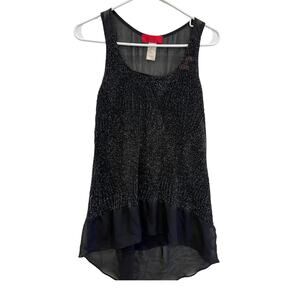 Carina Women’s Tank Top Black Metallic Sheer High Low Hem Party Blouse Size - S